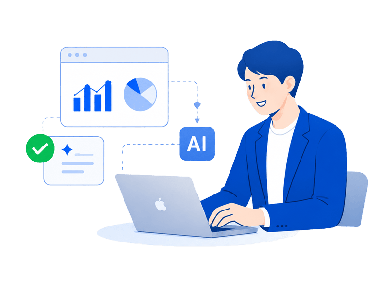 AI業務効率化で成果を出すビジネスマンのイラスト