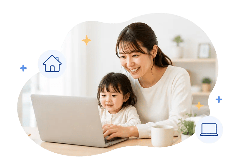 パソコンで学習するひとり親と子ども